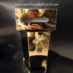تصویر ست سطل و جا دستمال کاغذی فلزی مدل سنجاقک 6 ضلعی طلایی