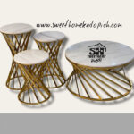 تصویر میز عسلی پایه فلزی کد 3 طلایی صفحه سنگ