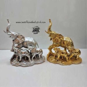 تصویر مجسمه فیل مادر و بچه جفتی طلایی و نقره ای