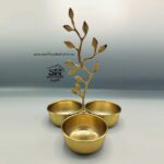 تصویر اردو خوری 3 پیاله فلزی گل و برگ طلایی