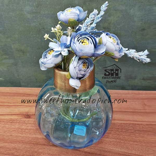 تصویر گلدان بلوری سربرنجی کد 1 کوچک آبی