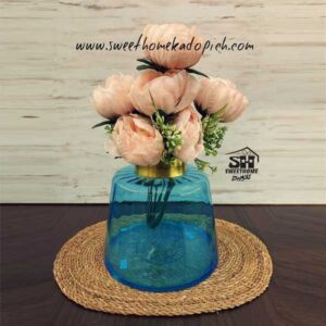 تصویر گلدان رومیزی بلوری سر برنجی کد 2 آبی