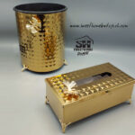 تصویر ست سطل و جادستمال کاغذی استیل طرحدار پروانه طلایی 1