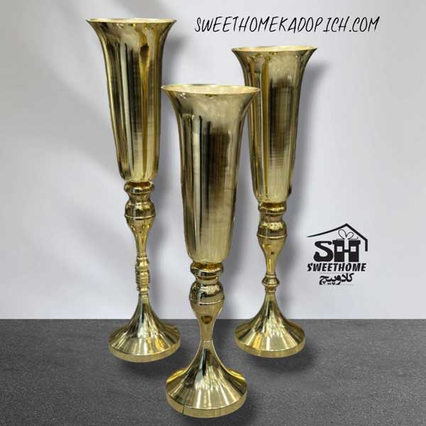 تصویر گلدان کنارسالنی 3 سایز فلزی طلایی