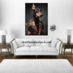 تصویر تابلو دیواری مدل شاین سگ پیرهن گلی