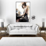 تصویر تابلو دیواری مدل شاین دختر پیانو زن