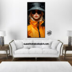 تصویر تابلو دیواری مدل شاین زن کلاه دار نارنجی