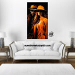 تصویر تابلو دیواری مدل شاین زن و مرد کلاه دار نارنجی