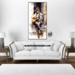 تصویر تابلو دیواری مدل شاین دختر گیتار به دست
