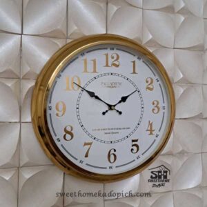 تصویر ساعت دیواری فلزی پالادیوم طلایی صفحه سفید
