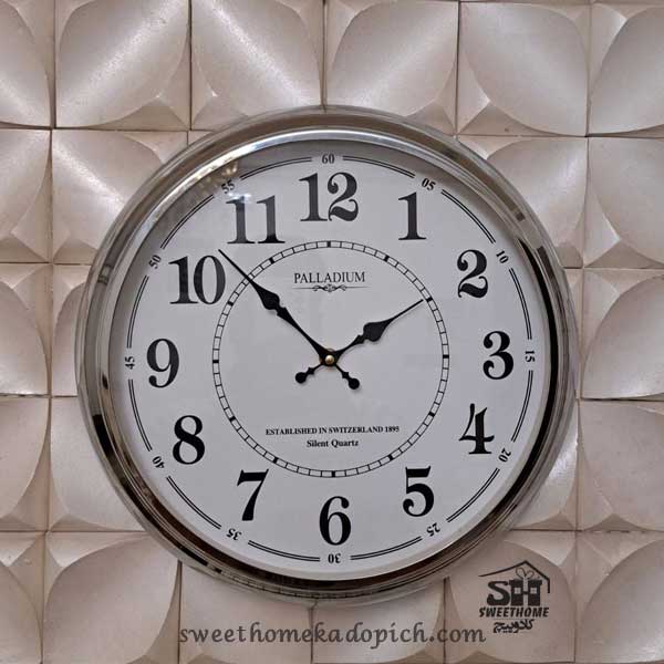 تصویر ساعت دیواری فلزی پالادیوم سیلور صفحه سفید