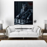 تصویر تابلو دیواری مدل شاین گربه شطرنج باز