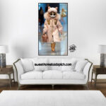 تصویر تابلو دیواری مدل شاین گربه صورتی پوش