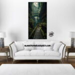تصویر تابلو دیواری مدل شاین ریل شکسته قطار در جنگل