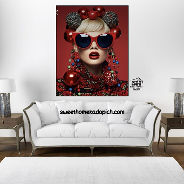 تصویر تابلو دیواری مدل شاین دختر قرمز پوش عینک دار