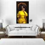 تصویر تابلو دیواری مدل شاین دختر مو فری لباس زرد