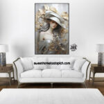 تصویر تابلو دیواری مدل شاین دختر کلاه به سر سفید