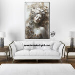 تصویر تابلو دیواری مدل شاین دختر گل به سر سفید