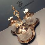 تصویر استند کندی 3 تایی شیشه فلزی طلایی
